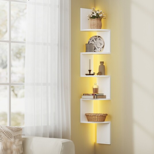 Hjørnehylle for veggmontering med RGB LED / svevende vegghylle / vegghjørnehylle / hjørnebokhylle