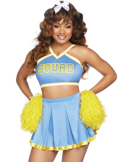 Blått Cheerleader Squad Kostyme med Pom PomStrl M/L