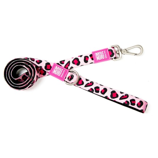 Max & Molly kort bånd Leopard rosa - Str S: 120 cm lang, 15 mm bred