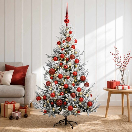 vidaXL Kunstig juletre med julekuler 120 cm 150 LED-lys Varmhvit