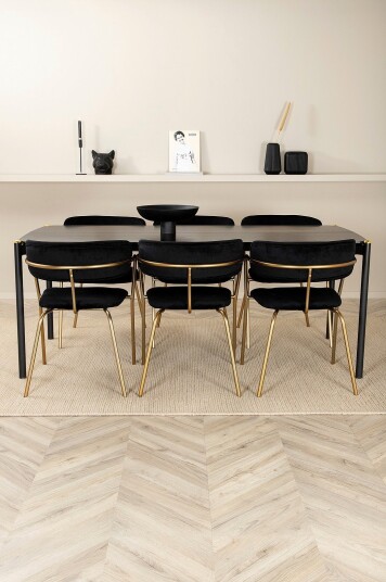 Venture Home Spisegruppe Pelle med 6 Arrow spisestoler Svart Venture Home Spisegruppe Pelle med 6 Arrow spisestoler Svart
