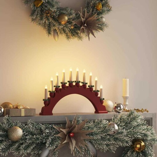  Julelys Bue med 10 LED Lys Rød 47 x 5 x 29 cm Heltre furu