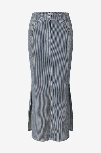 Selected FEMME   Denimskjørt slfMyra HW Stripe Column Denim Skirt   Blå