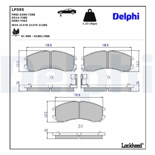Bremseklosser sett DELPHI LP595
