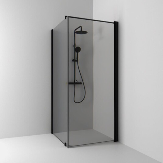 Svedbergs Skoga Dusjhjørne Rett|Fast 93x80 cm, Sort Matt/Røykglass