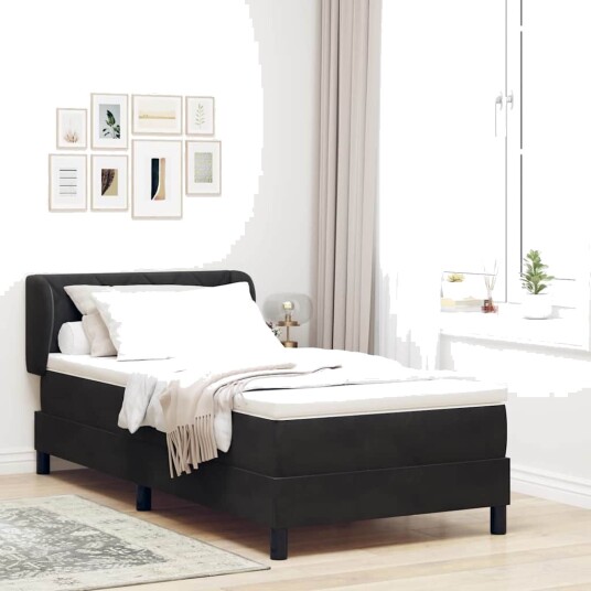Box Spring Senge med Madrass Svart 100x200 cm Fløyel