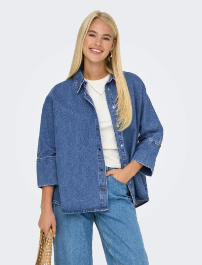 ONLY Onlgrace 3/4 Dnm Shirt Cro Noos - Blue - XS