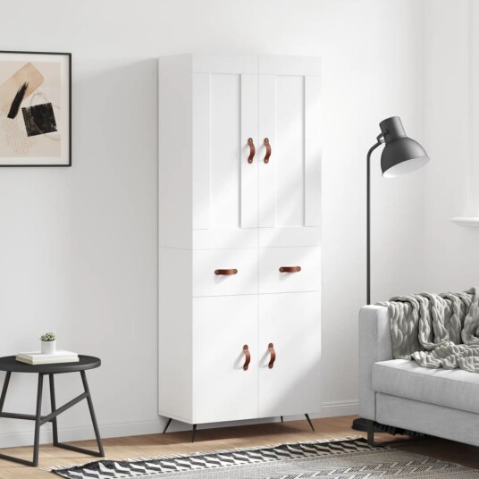 vidaXL Highboard hvit 69,5x34x180 cm konstruert tre 8720845492717