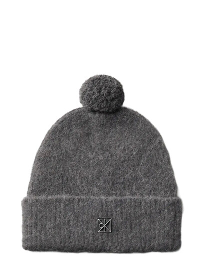 Calvin Klein Emblem Brushed Pompom Beanie - Grey - ONE SIZE