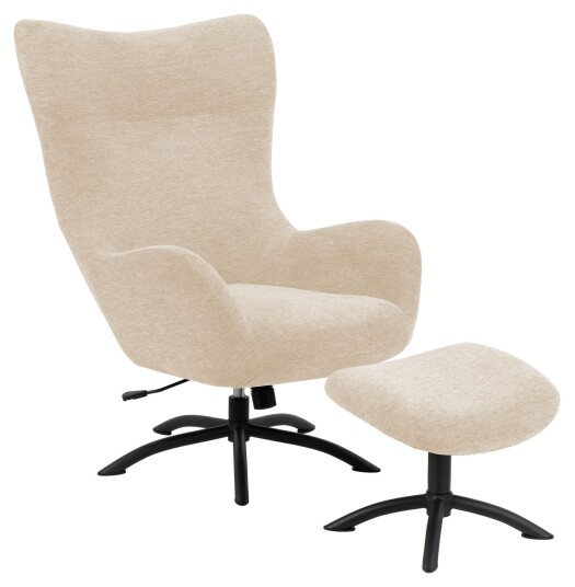 BRIXX LIVING Talgarth Longestol m. fotskammel og snu funksjon, Beige stoff   Unoliving