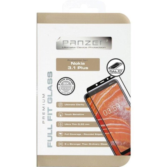 PANZER Nokia 3.1 Plus PANZER Premium Herdet Glass Skjermbeskytter med Svart Ramme - Full Fit