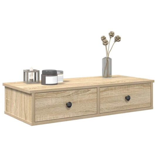  Vegghylle med skuffer sonoma eik 80x31x17 cm konstruert tre 8721158649836