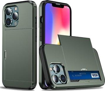 iPhone 13 Mini Hybrid-deksel med Skyvekortspor - Army Grøn
