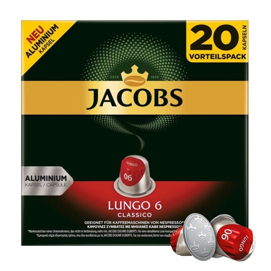 Nespresso Jacobs Lungo 6 Classico XL til Nespresso. 20 kapsler Nespresso Jacobs Lungo 6 Classico XL til Nespresso. 20 kapsler
