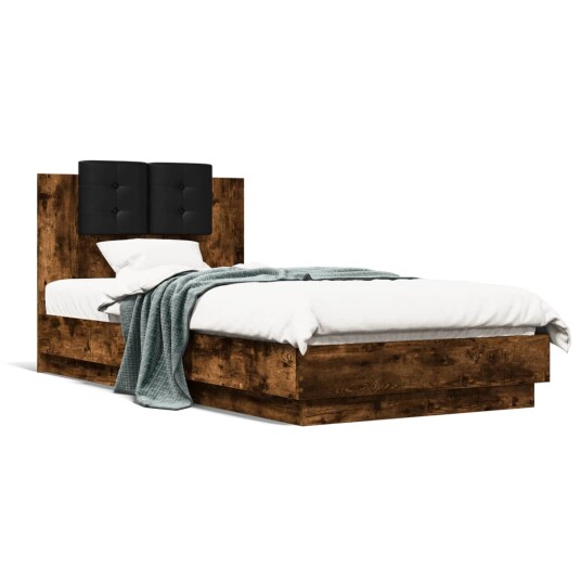  Sengeramme med hodegavl og LED-lys røkt eik 75x190 cm 8721012278059