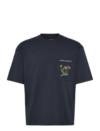 Lyle & Scott Floral Embroidered T Shirt Navy XS