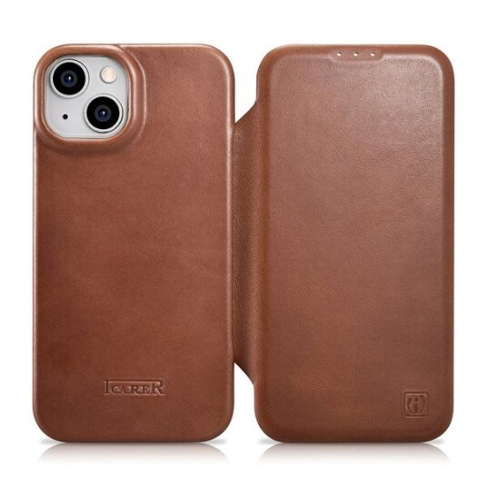 Icarer Icarer Ce Oil Wax Premium Leather Folio Case Iphone 14 Plus Leather Flip Case Magnetic Magsafe Brown (Aki14220707-Bn)