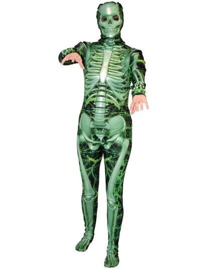 Green Glow Skjelett Kostyme til Mann Onesize Green Glow Skjelett Kostyme til Mann Onesize