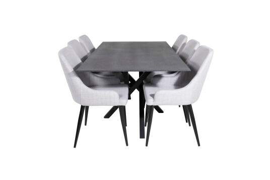 Venture Design Piazza & Plaza spisegruppe Grå/grå 6 st stoler & bord 180 x 90 cm