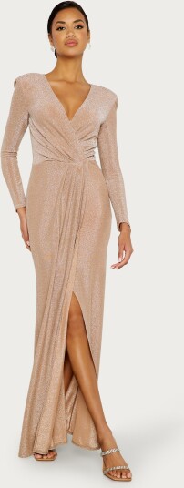 Goddiva Long Sleeve Glitter Maxi Dress