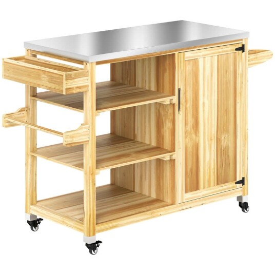 Grillvogn 6 lags serveringsvogn med arbeidsflate håndklestativ BBQ grillbord av tre grillsidebord utendørs vogn kullgrill for hage terrasse 134,5