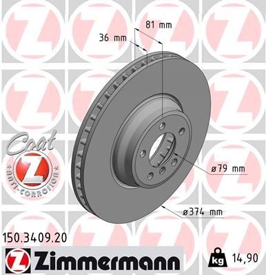Bremseskive ZIMMERMANN 150.3409.20