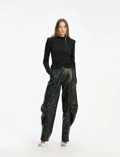 ROTATE Birger Christensen Velvet Draped Top - Black - 36