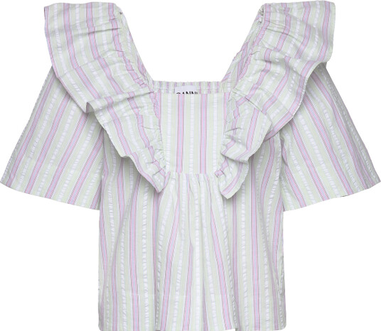 Ganni | Stripe Seersucker Ruffle Blouse | 38