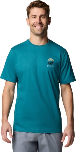 Columbia Men"s Kettle River Outdoor Tee River Blue Circular Linescape M