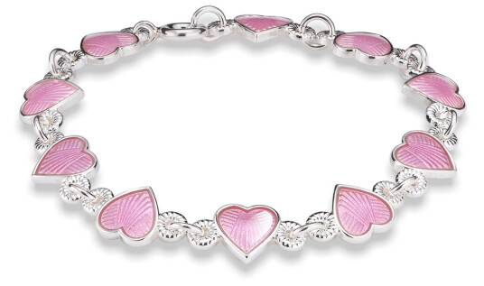 Pia&Per, Armbånd i 925 sølv med rosa emalje hjerter