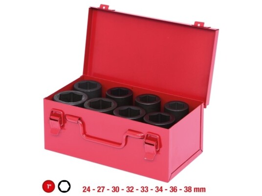 Ks Tools 515.0308, Støpselsett, 1", 8 Hoder, Krom-Molybden-Stål, Iso 1174, Din 3121, 4,2 Kg