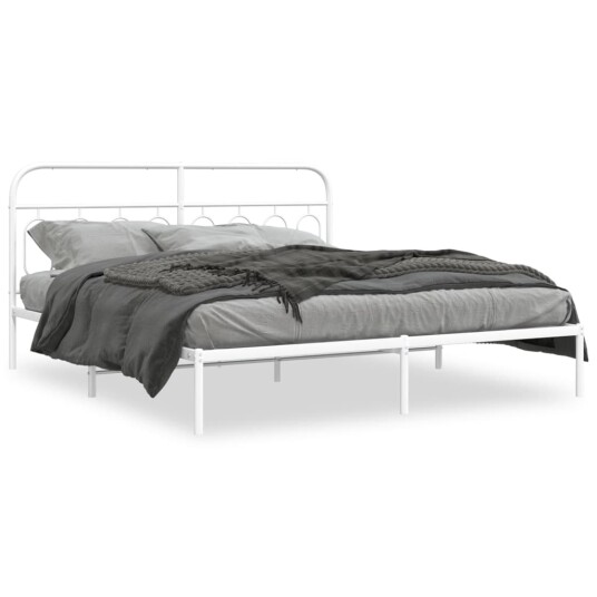  Sengeramme i metall med hodegavl hvit 183x213 cm 8721102646416