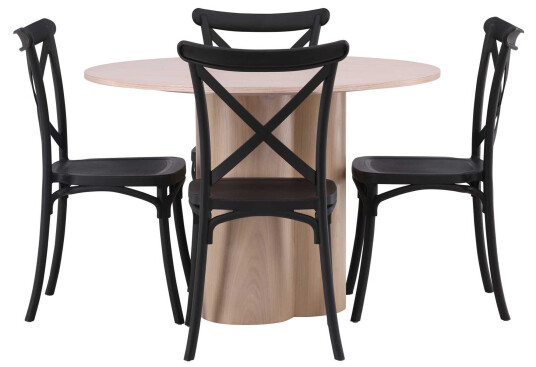 Venture Design Olivia & Crosett spisegruppe Svart/whitewash 4 stoler & bord 110 cm