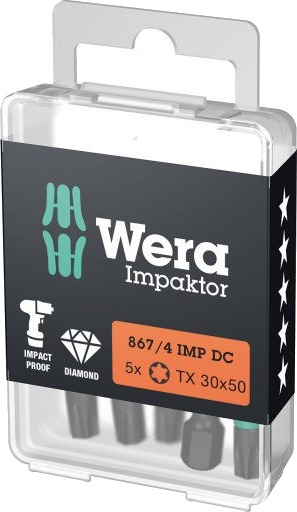 Wera 867/4 Impaktor TX30 Torx-bits 5 stk 50 mm til Elektroverktøy