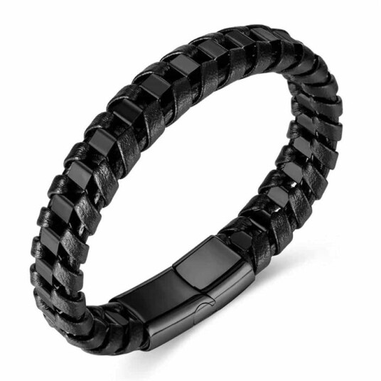 Nizal svart armbånd med stål og fiberskinn Nizal svart armbånd med stål og fiberskinn