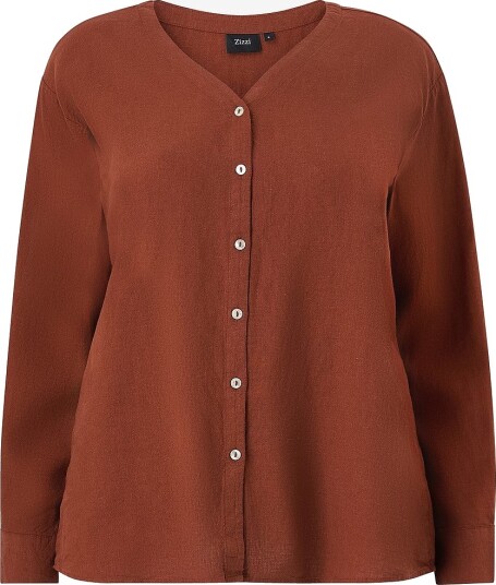 Zizzi Linbluse vLina L/S Rød