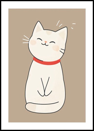 Happy White Cat Plakat Plakat / 30x40cm