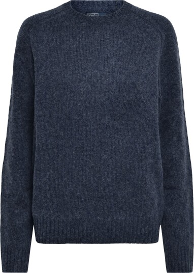 Polo Ralph Lauren Suede Patch Wool Cashmere Sweater BASALT NAVY HTHR L