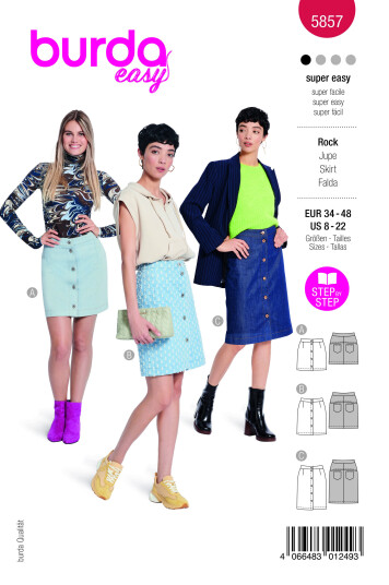 Burda 5857 - Skjørt EUR: 34-48, US: 8-22