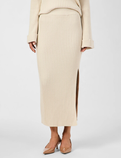 YAS Yasmavi Hw Ankle Knit Skirt - D2D - Cream - L