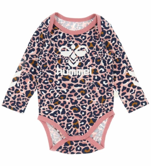 Hummel Body I/e hmlMarie Pale Mauve m. Leopard Mønster/Logo 74 Langermet Body Rosa