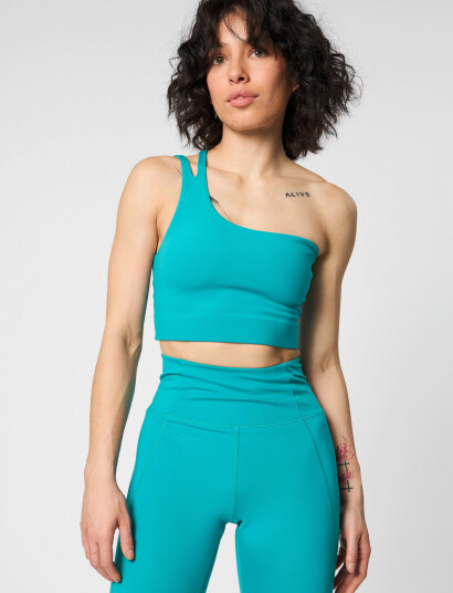 Girlfriend Collective Uma One Shoulder Bra - Green - L Girlfriend Collective Uma One Shoulder Bra - Green - L