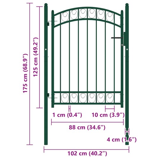 vidaXL Hageport med buet topp stål 100x125 cm grønn