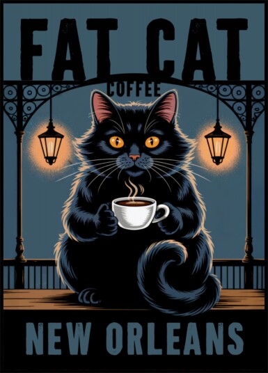 Fat Cat Coffee New Orleans Plakat / 50x70