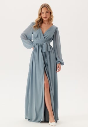 Goddiva Long Sleeve Chiffon Dress Air Force Blue S S (UK10) Goddiva Long Sleeve Chiffon Dress Air Force Blue S S (UK10)