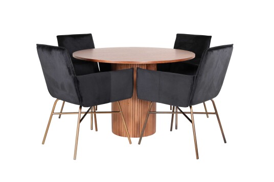 Venture Design Bianca & Petra spisegruppe Svart/valnøtt 4 stoler & bord 110 cm