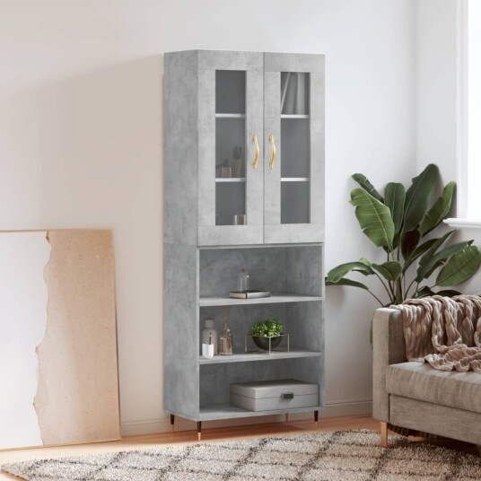 vidaXL Highboard betong grå 69,5x34x180 cm konstruert tre 8720845481315