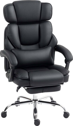 Ergonomisk kontorstol – justerbar svart PU skinn