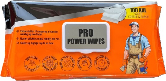 Pro Power Wipes XXL våtservietter for hender verktøy og overflater  100 stk