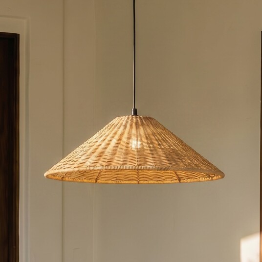 Taniola utendørs pendellampe, Ø 60 cm, E27, konisk, rotting, IP44 - Lucande - Terrasse - Rustikk - Tre - Med en lyskilde